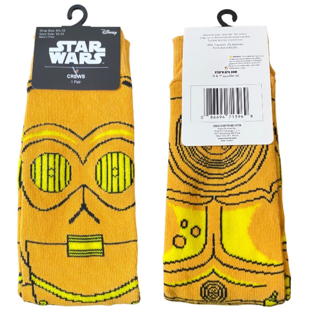 NWT Pair of Disney’s Star Wars C-3PO Crew Socks Unisex Size 6.5-12